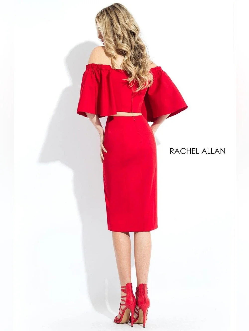 Rachel Allen L1085 Red Off-Shoulder Skirt Set